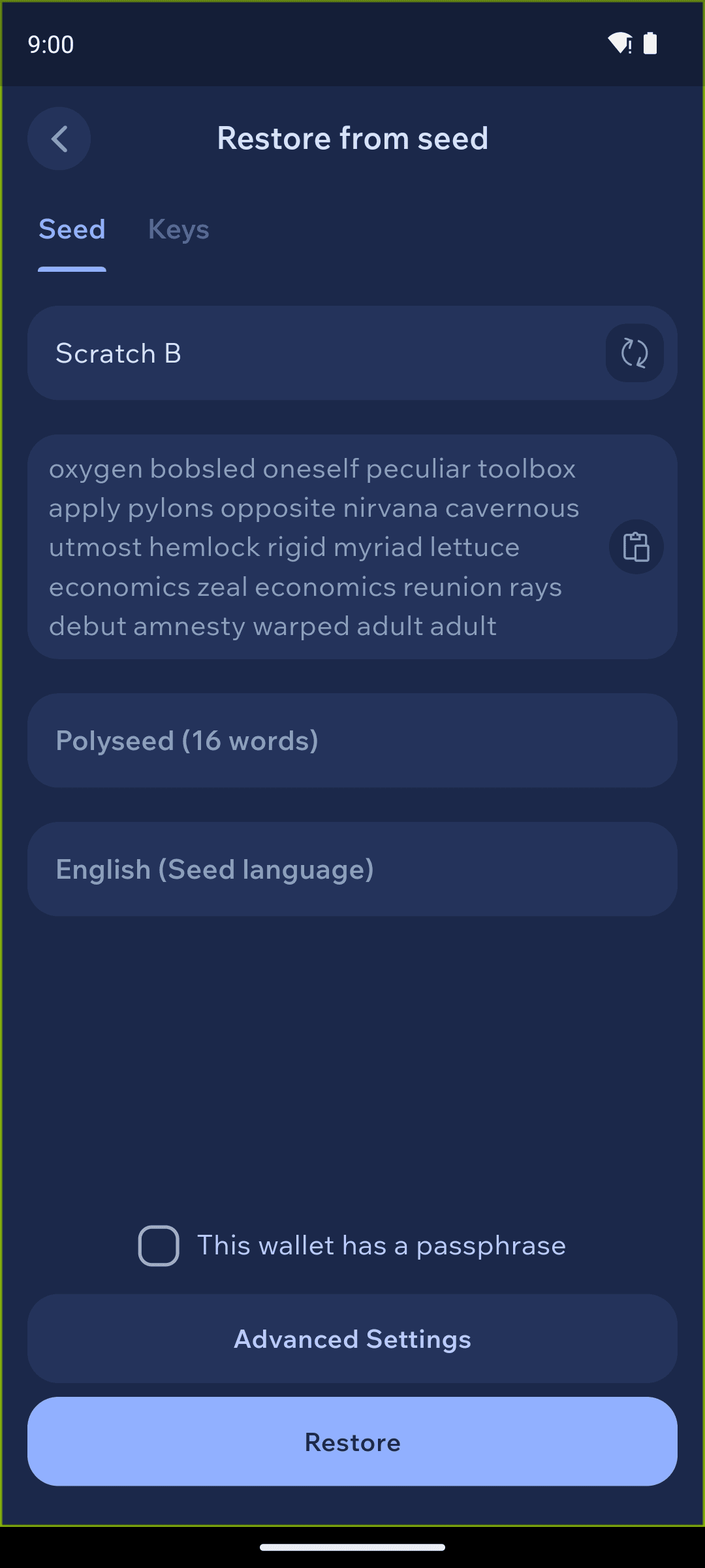 Enter your seed phrase