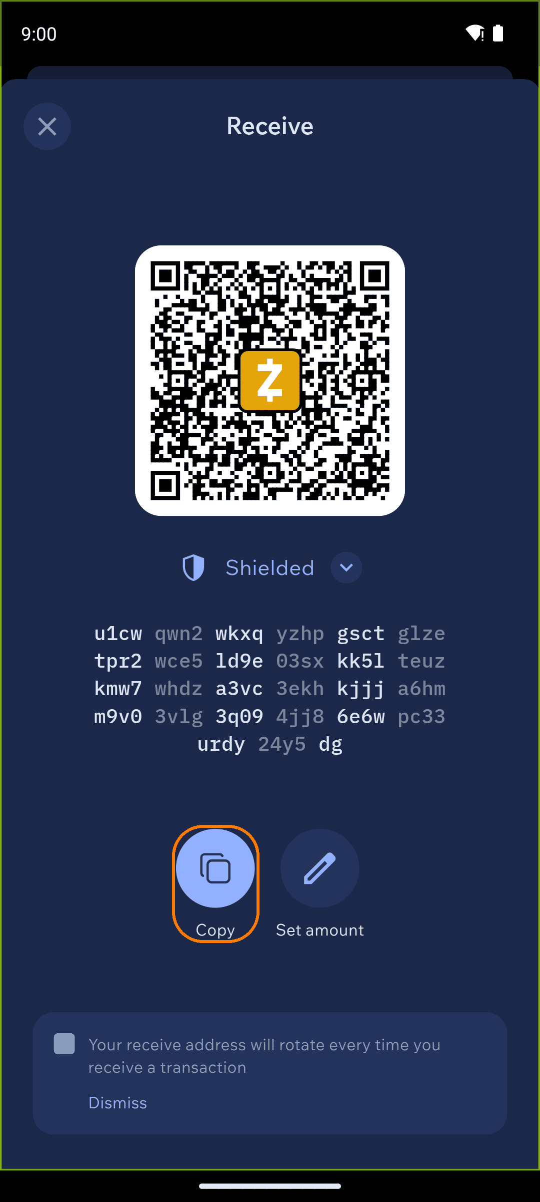 Your Zcash receive address