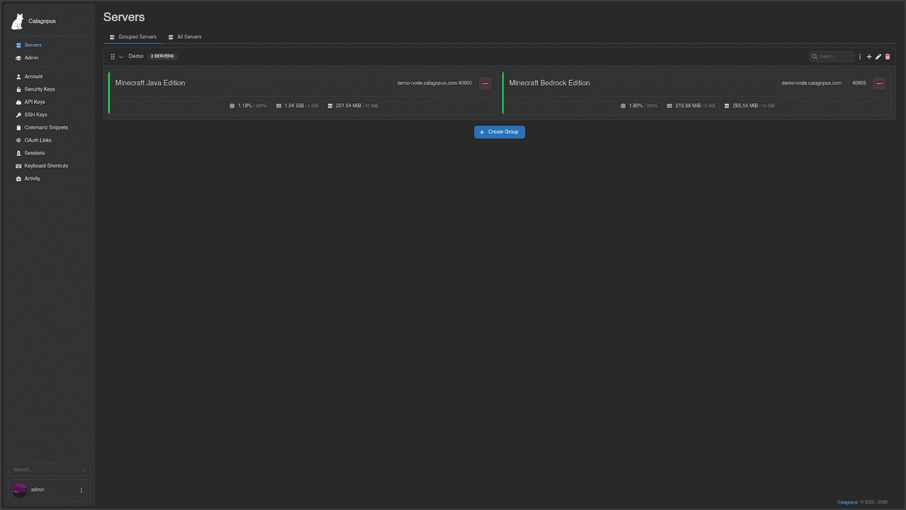 Calagopus dashboard