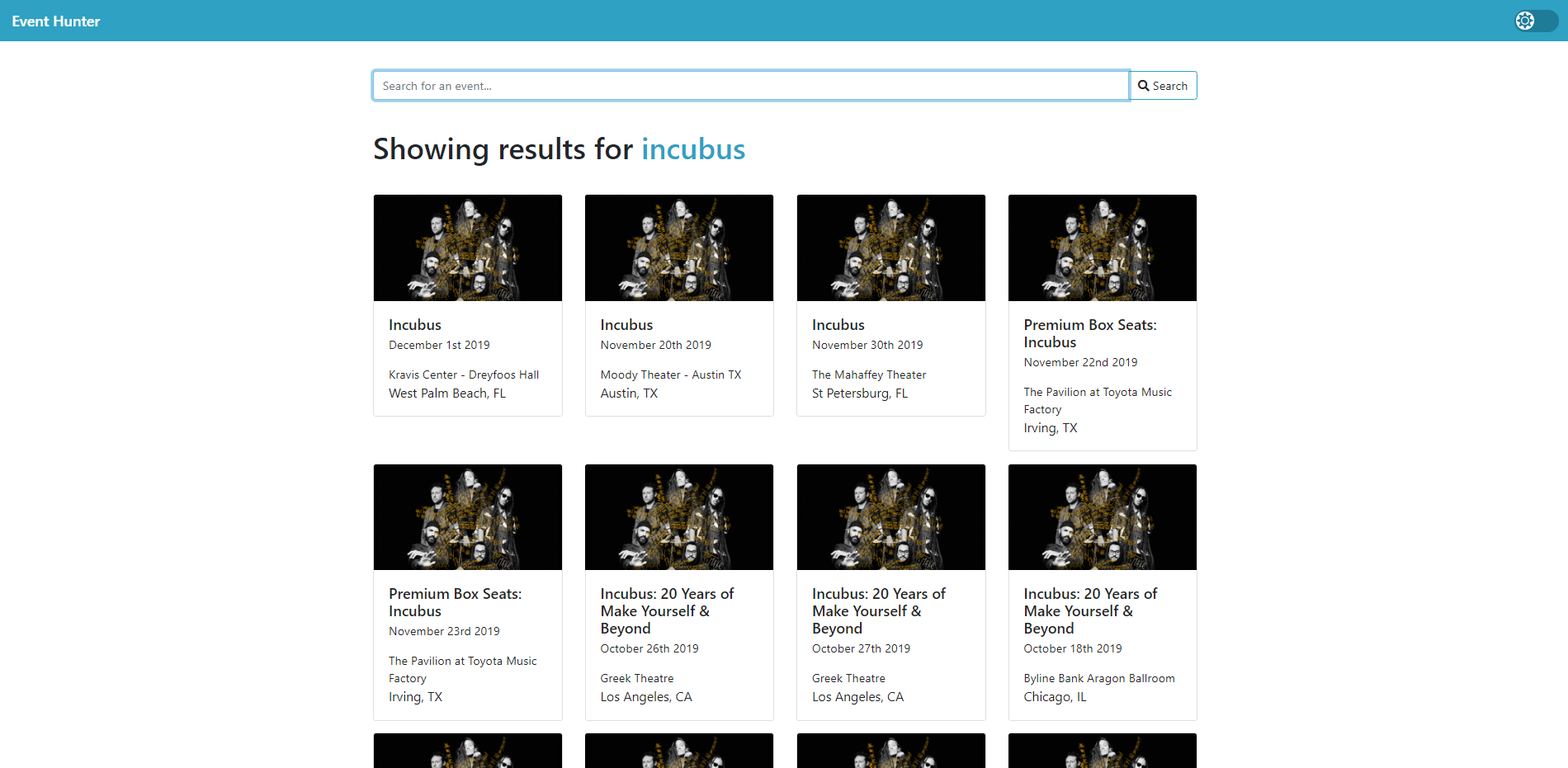 Event Hunter Search Results