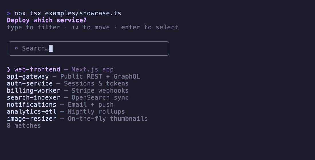 pickem demo — searchable, usage-sorted CLI picker