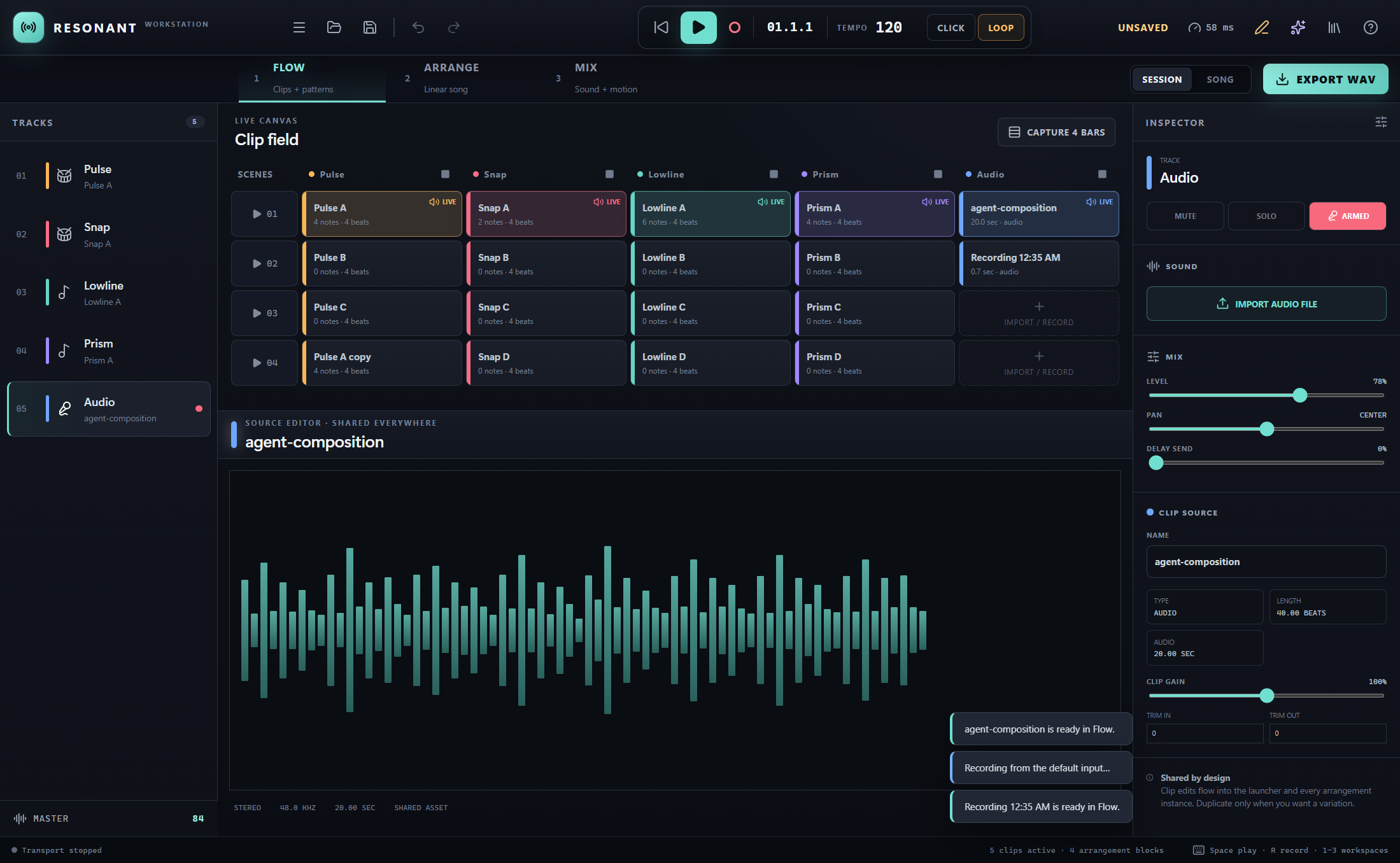 Resonant Flow workspace