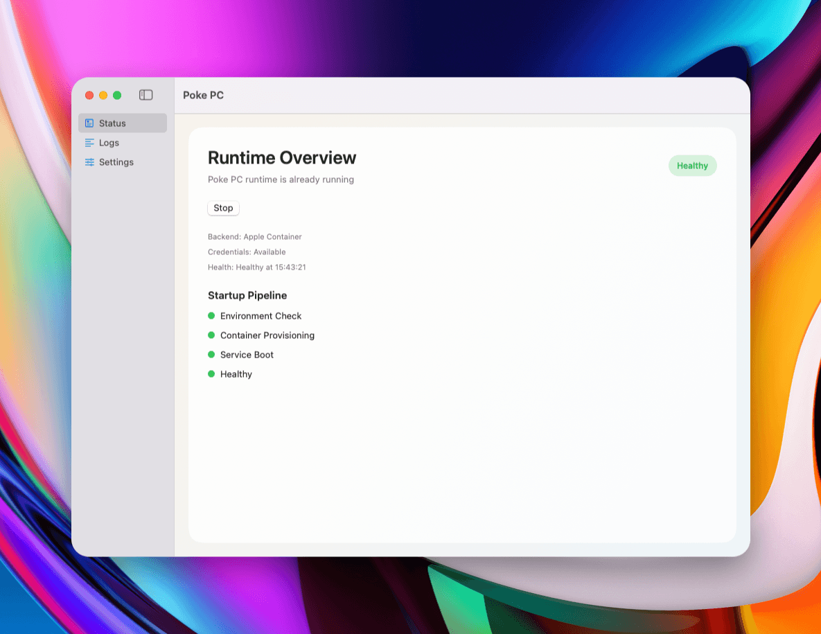 Poke PC macOS GUI snapshot