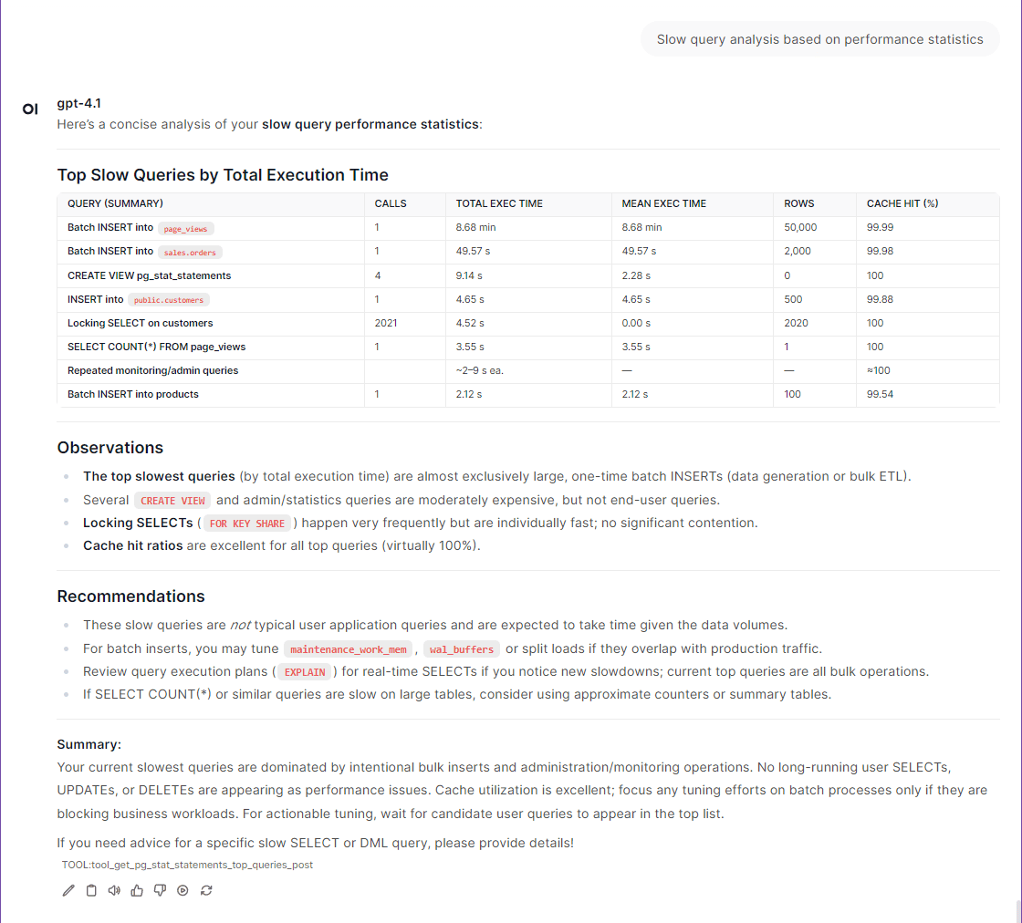 MCP-PostgreSQL-Ops Usage Screenshot