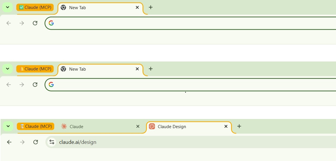 Claude MCP badge states on browser tabs