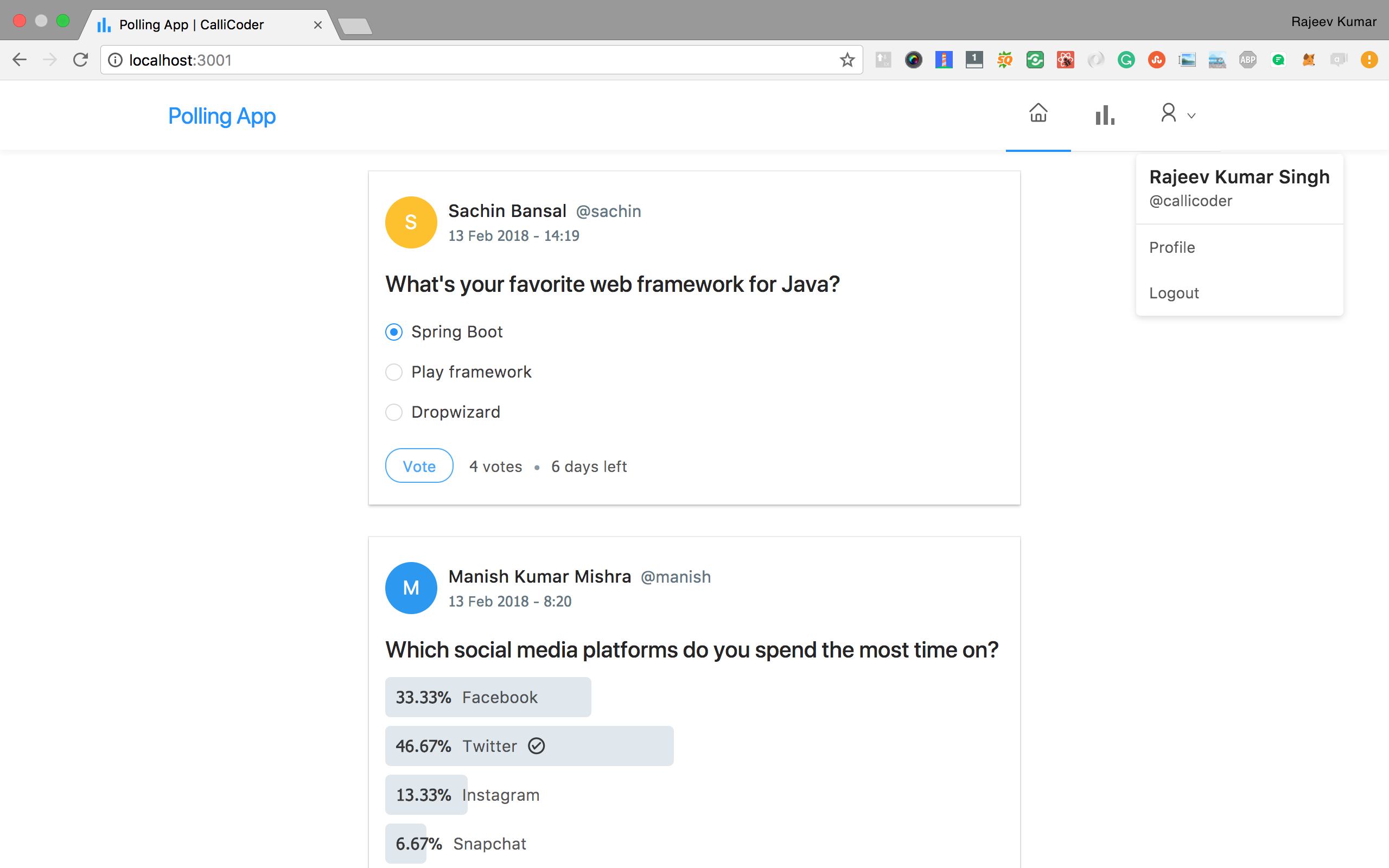 Spring Security React Ant Design Polls App