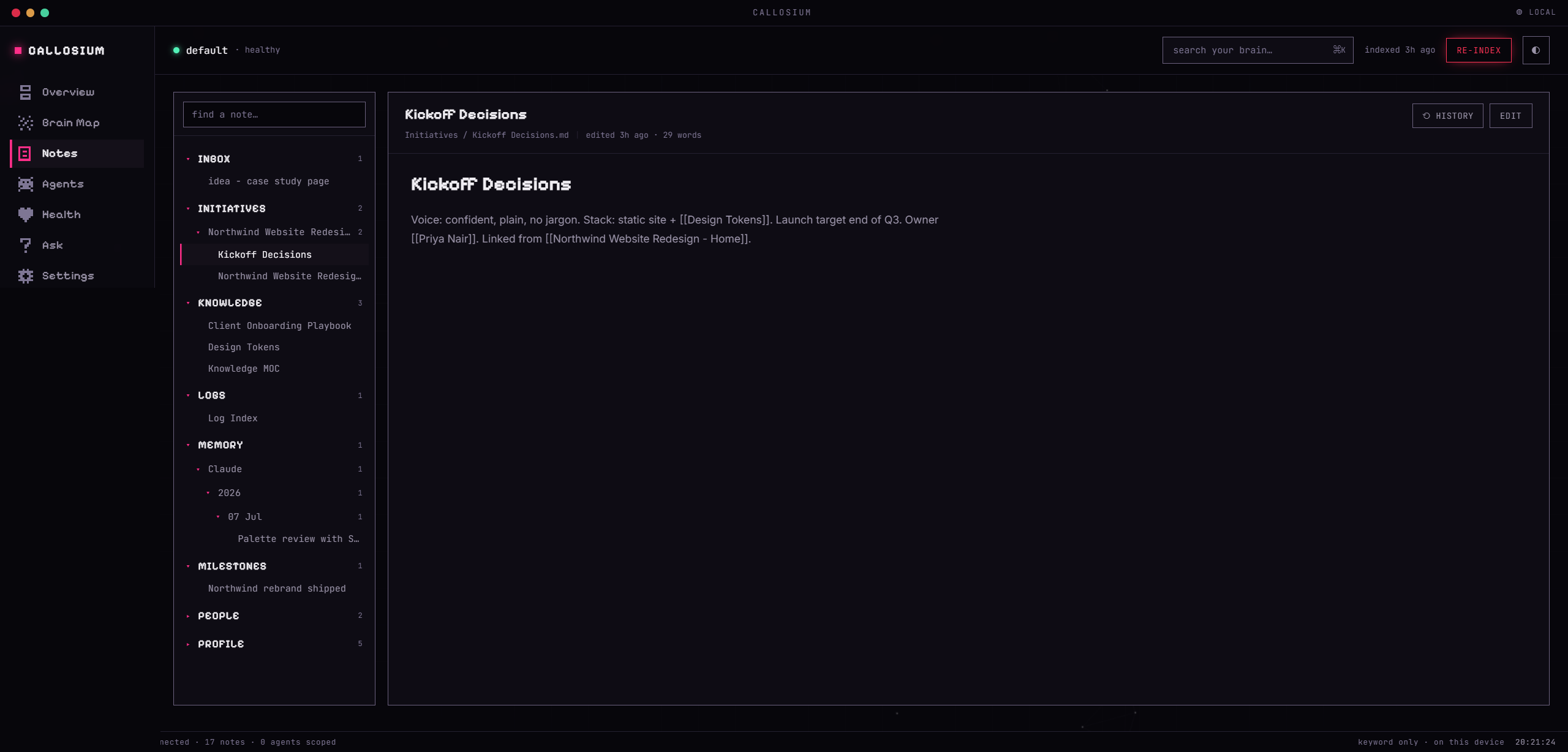 Notes screen