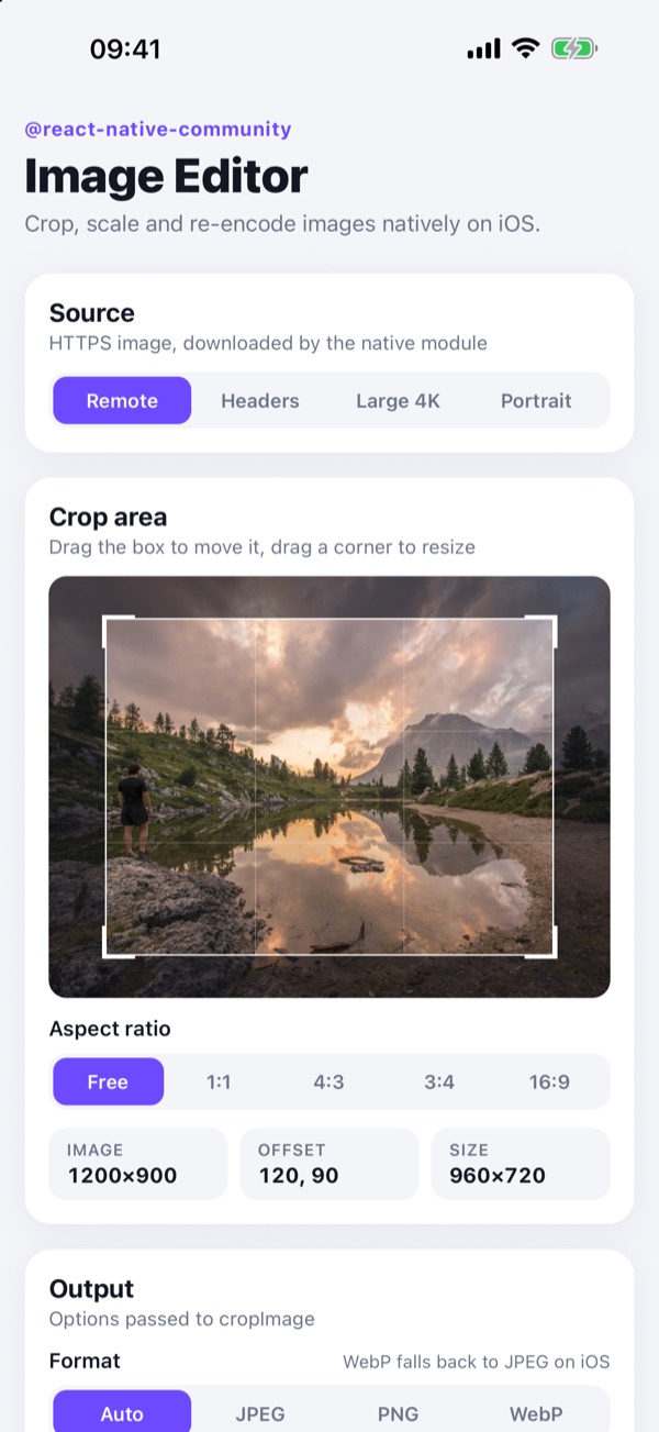 Example app: selecting a crop area on an image