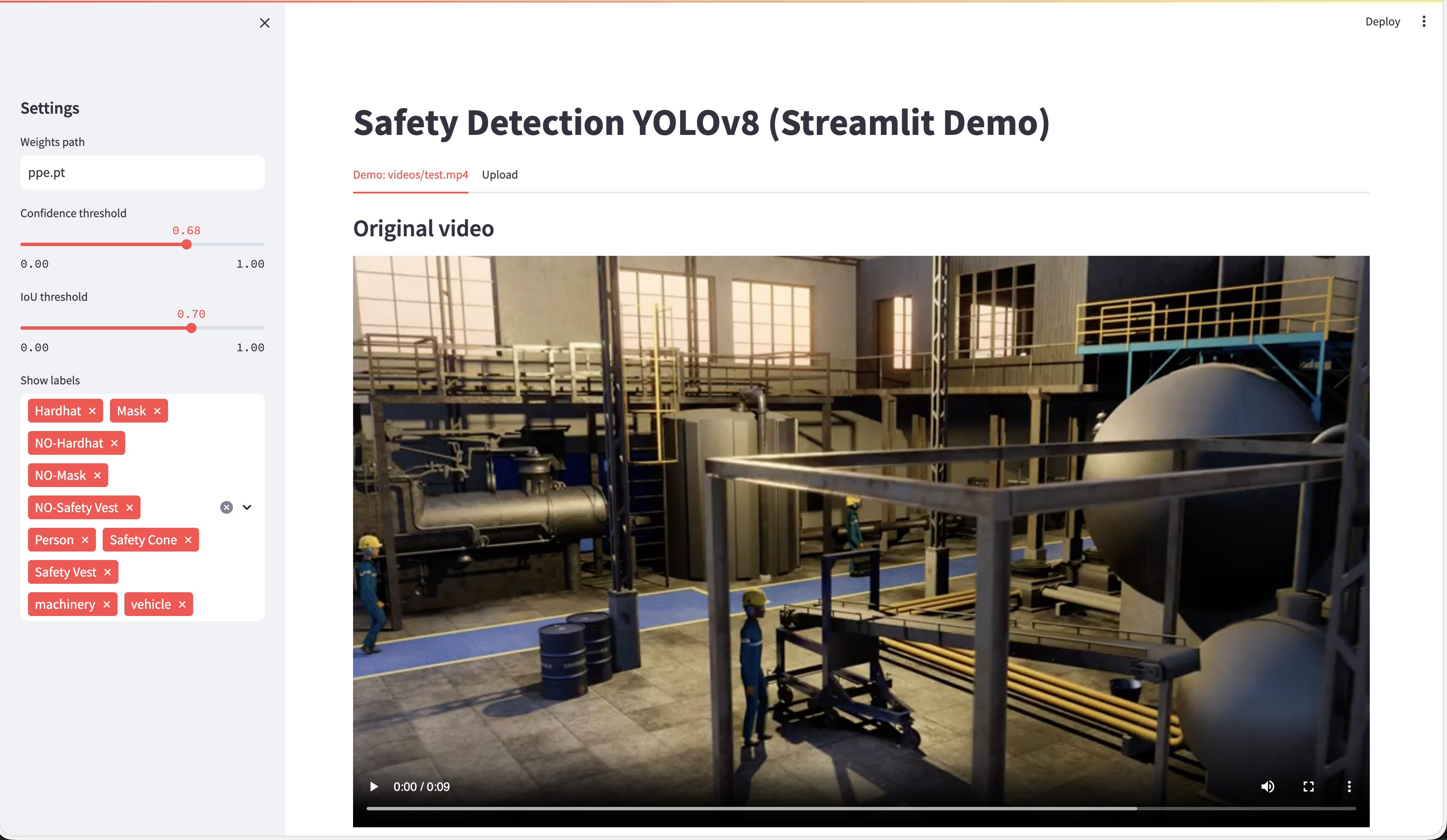 Safety Detection YOLOv8 Streamlit