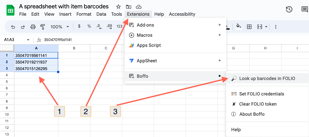 Screenshot of spreadsheet with Boffo