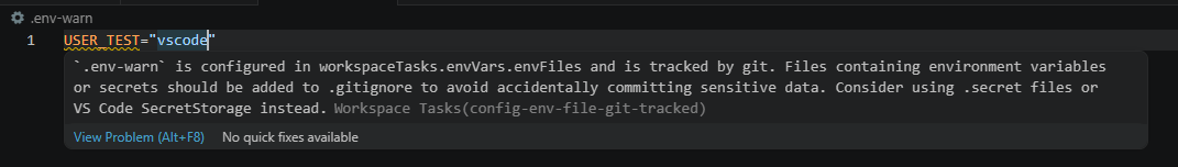 Git-tracked file warning in Problems panel