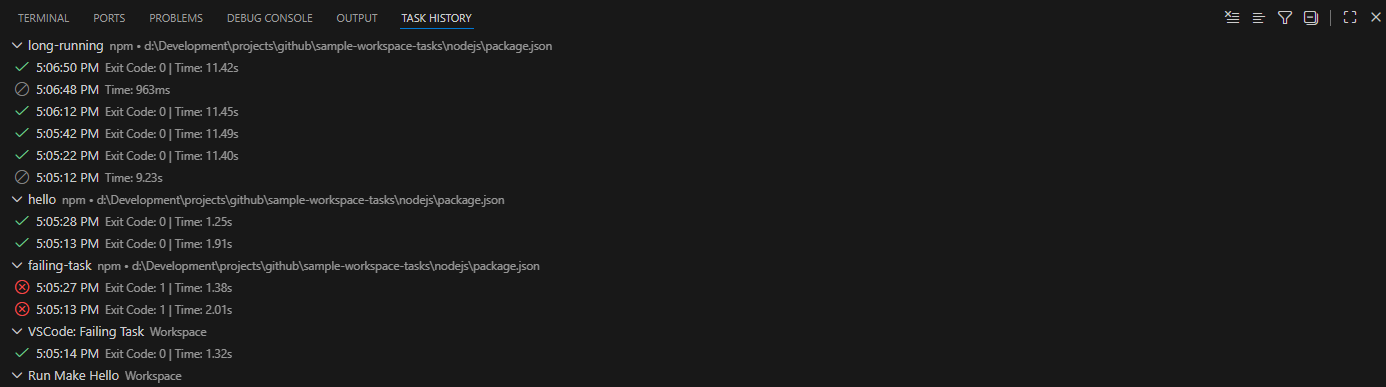 Task History Tree View