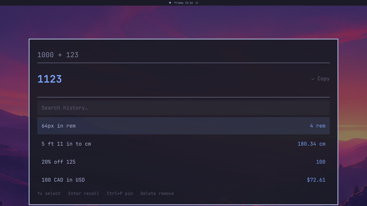 1000 plus 123 equals 1123 with calculation history open