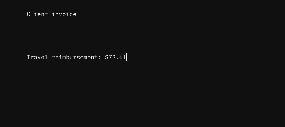 The selected invoice value replaced with 72.61 dollars in Omawrite