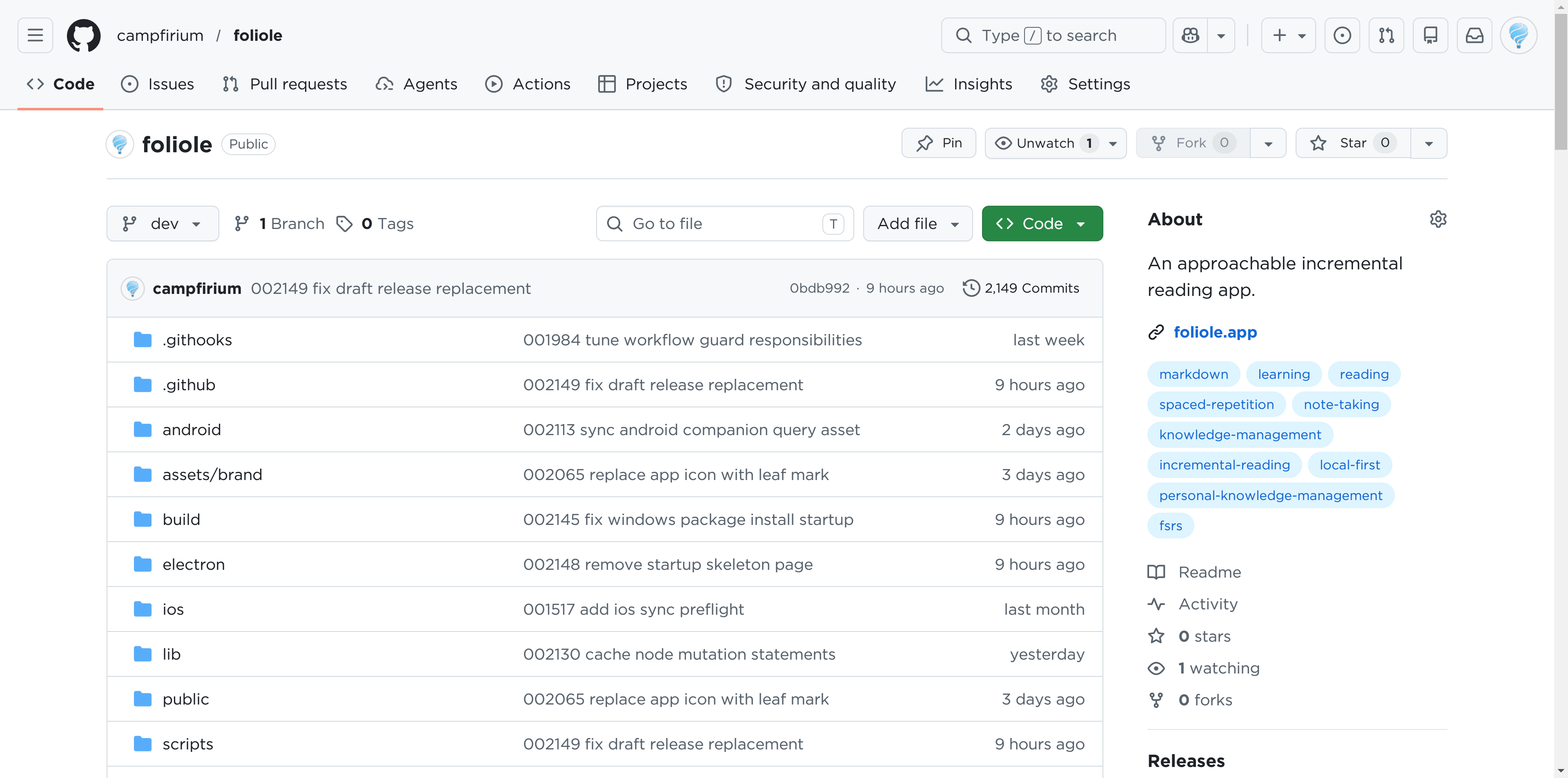 Foliole desktop interface preview.