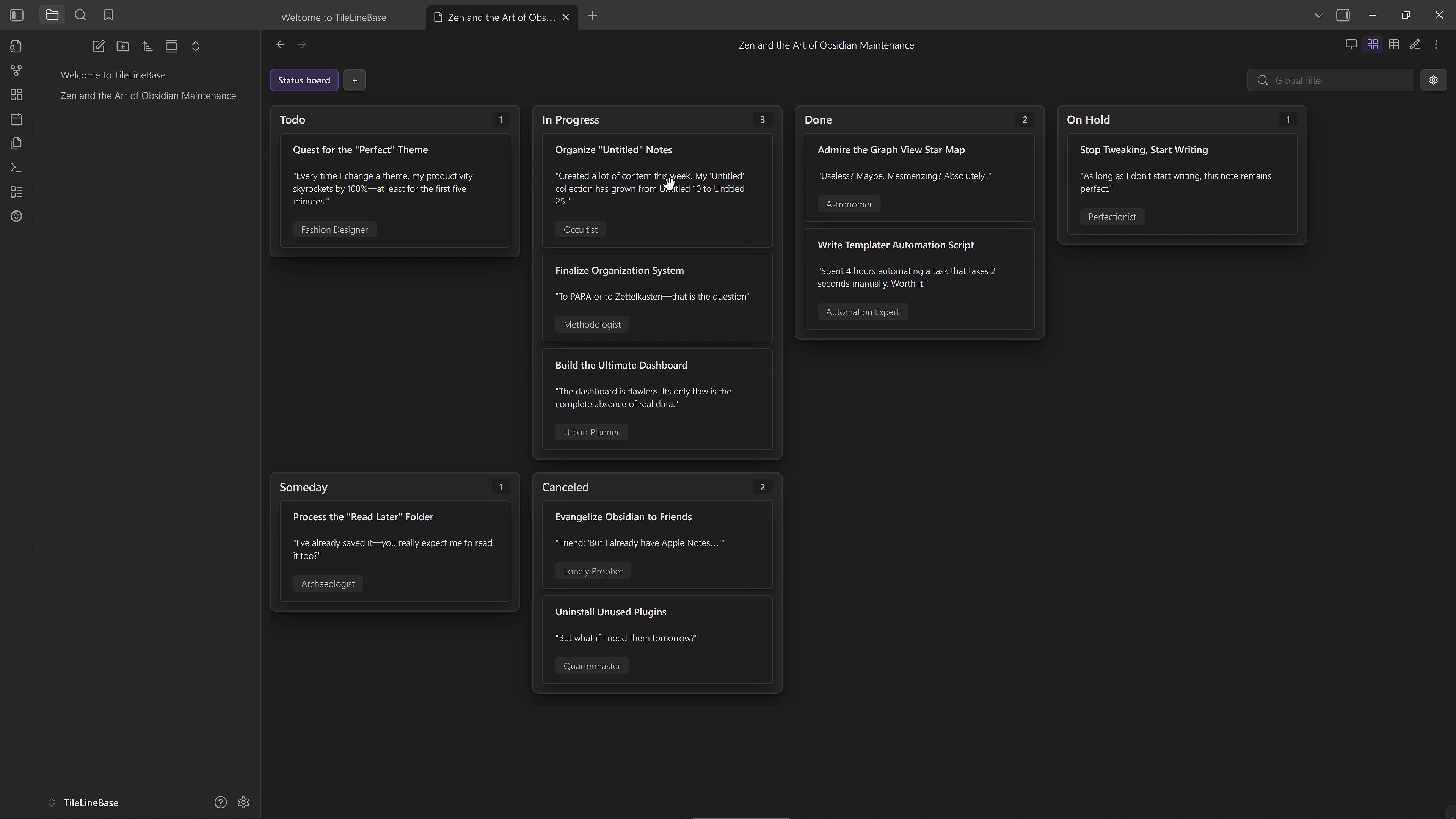 TileLineBase kanban mode view