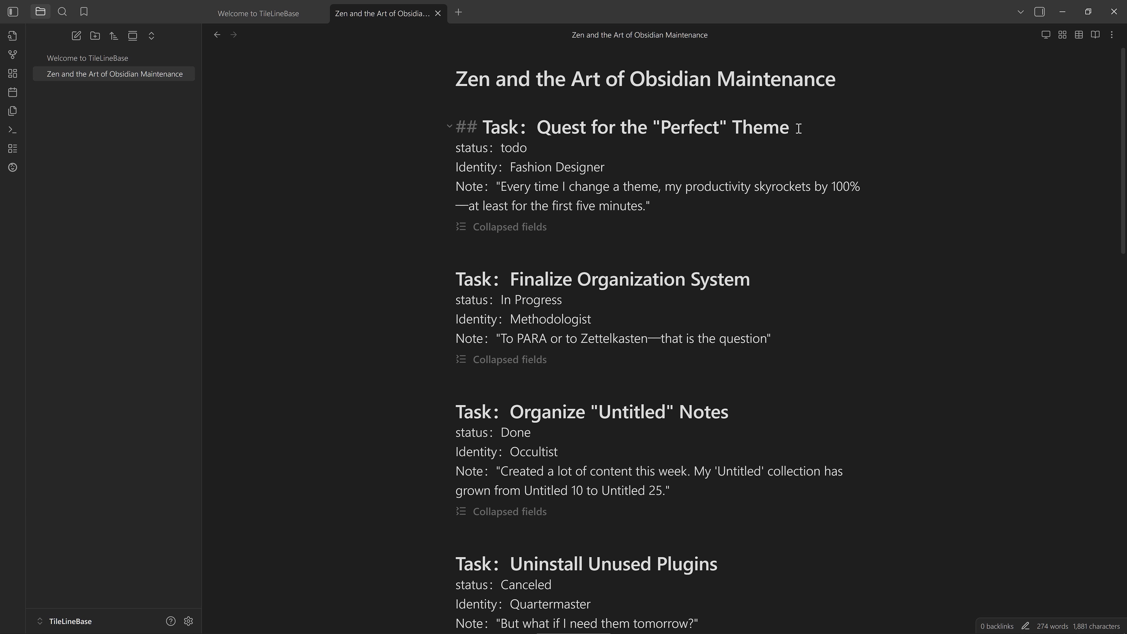 TileLineBase markdown mode view