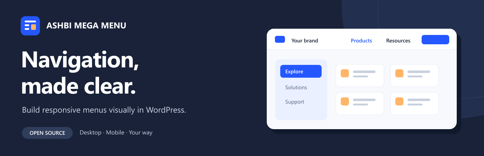 Ashbi Mega Menu — Navigation, made clear.