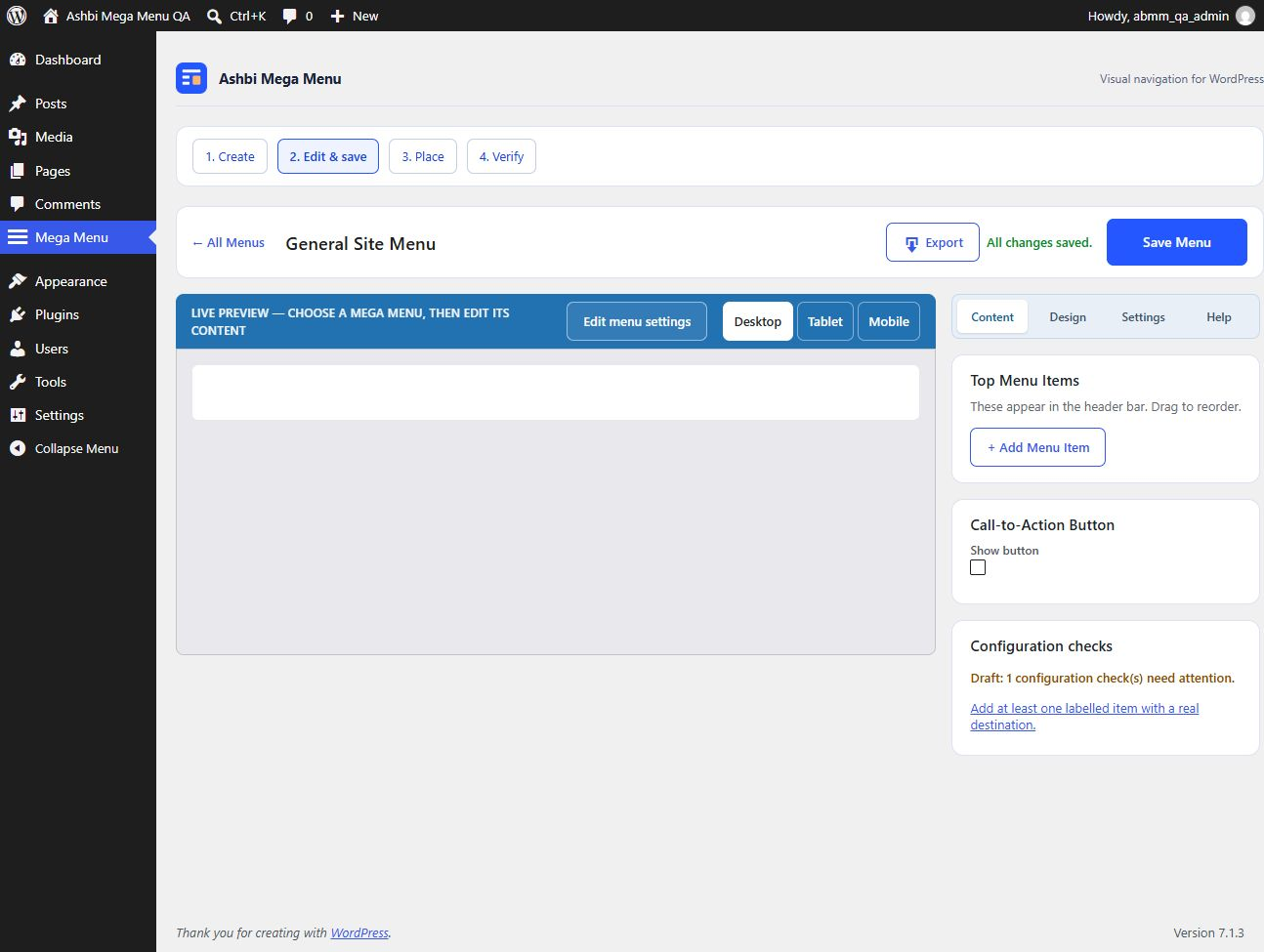 Visual builder in WordPress with generic sample content