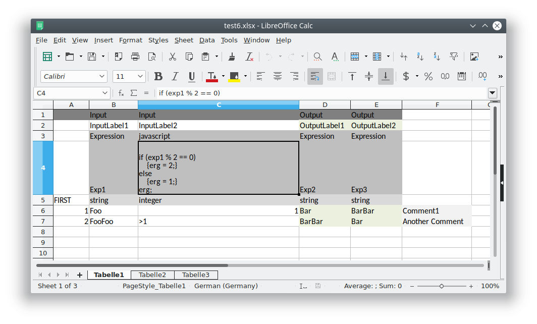 Screenshot Advanced Mode Spreadsheet