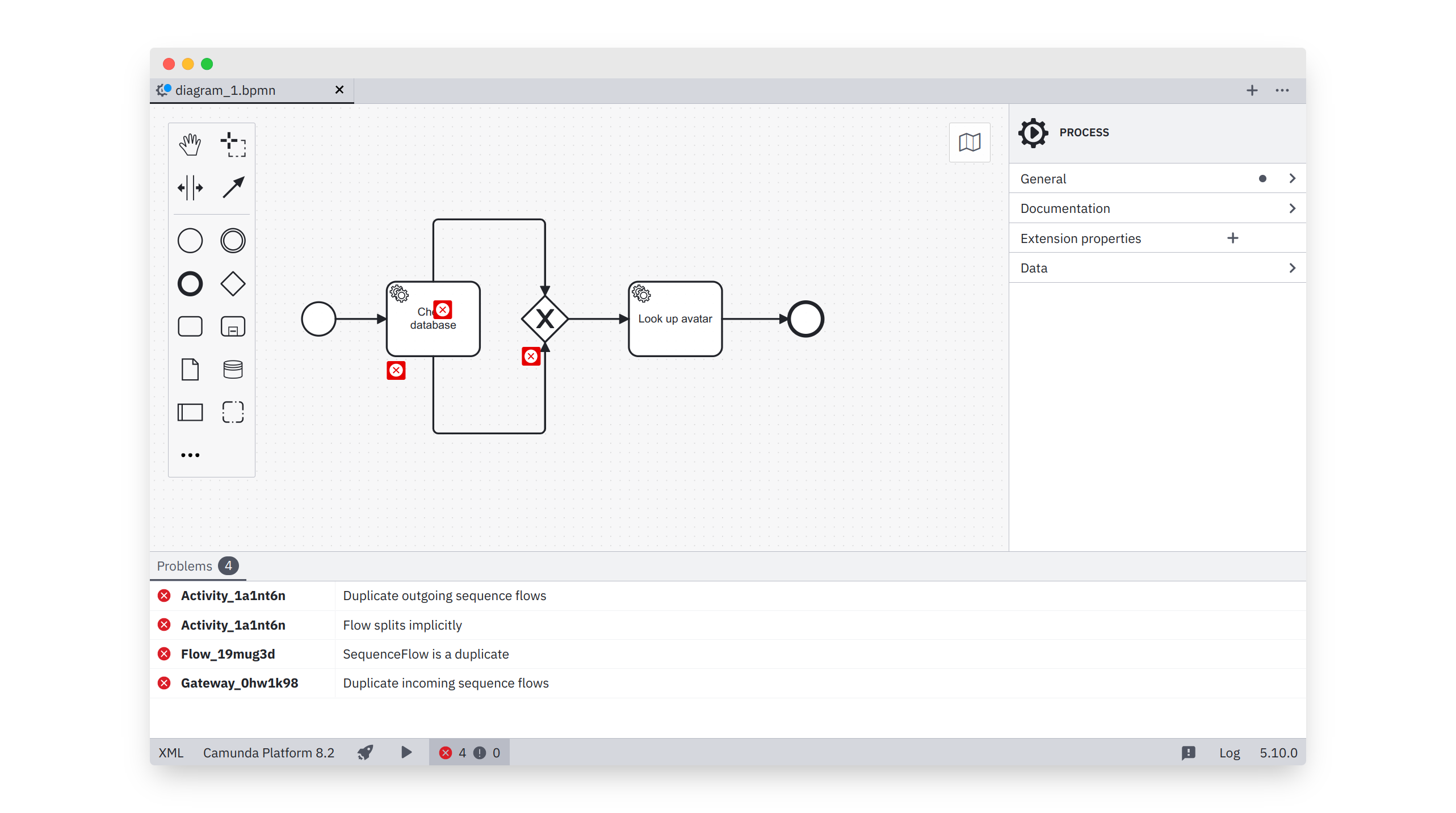 Custom Linter rules in action in the Modeler