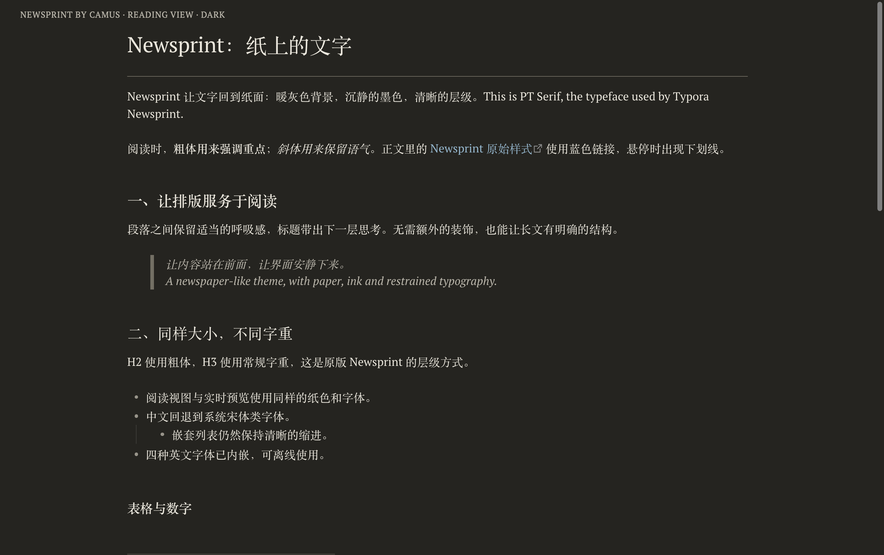 深色阅读视图：同一篇演示笔记