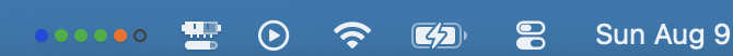 Six coloured dots in the macOS menu bar mirroring the pad