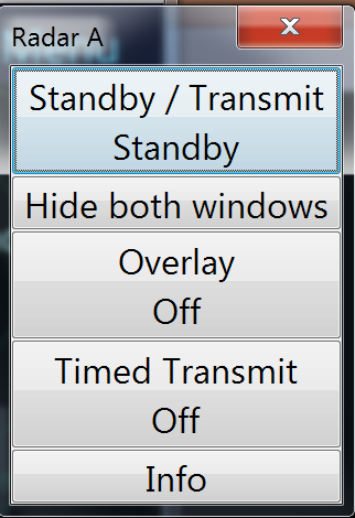 Radar menu (standby)