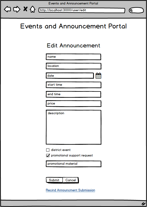 Edit announcement page of the ENA Portal as of 11/07/18