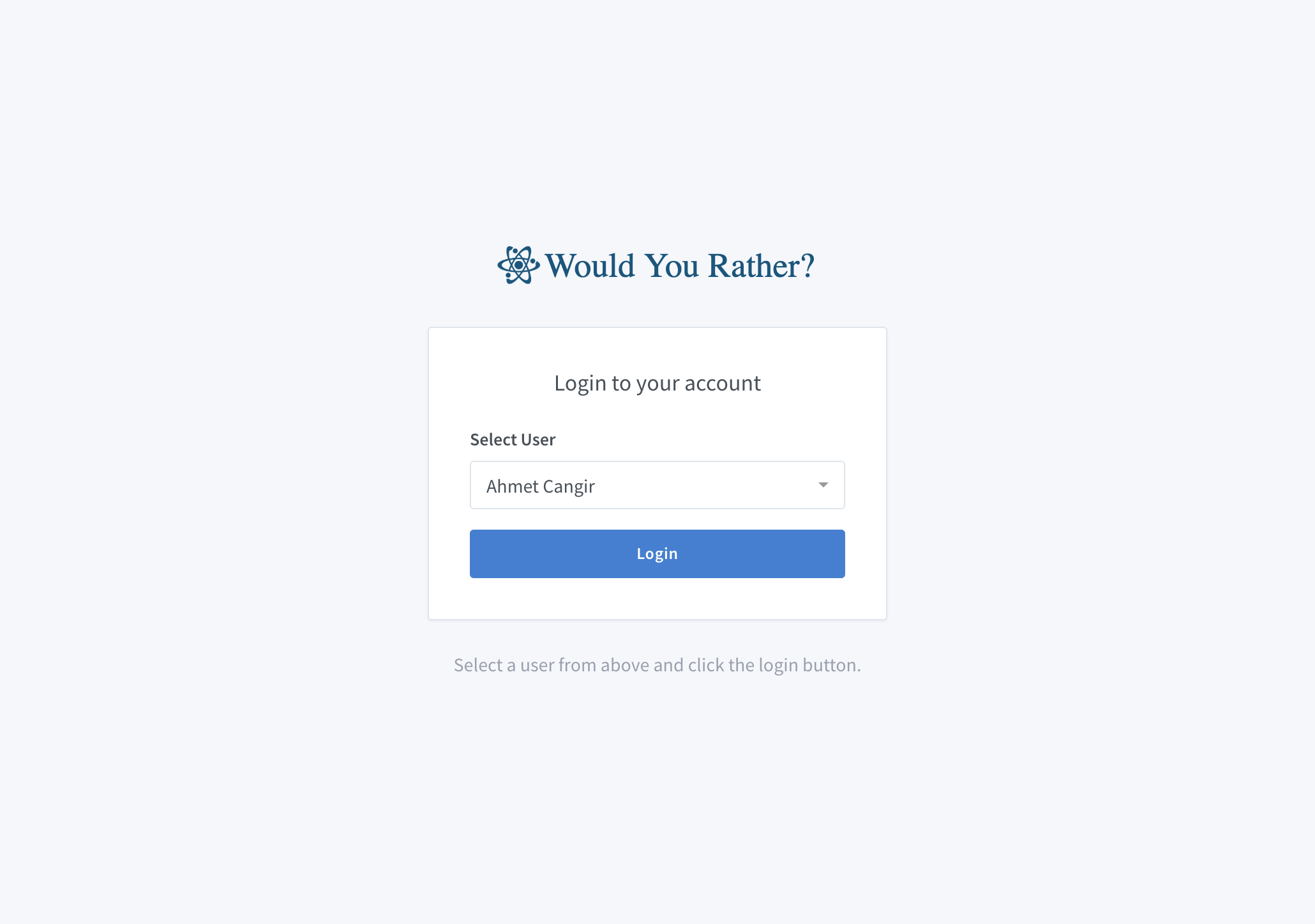 Udacity ReactND Would You Rather Login Page