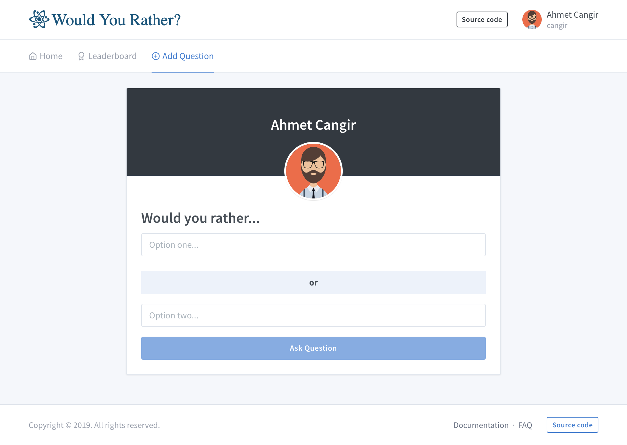 Udacity ReactND Would You Rather Add Question Page