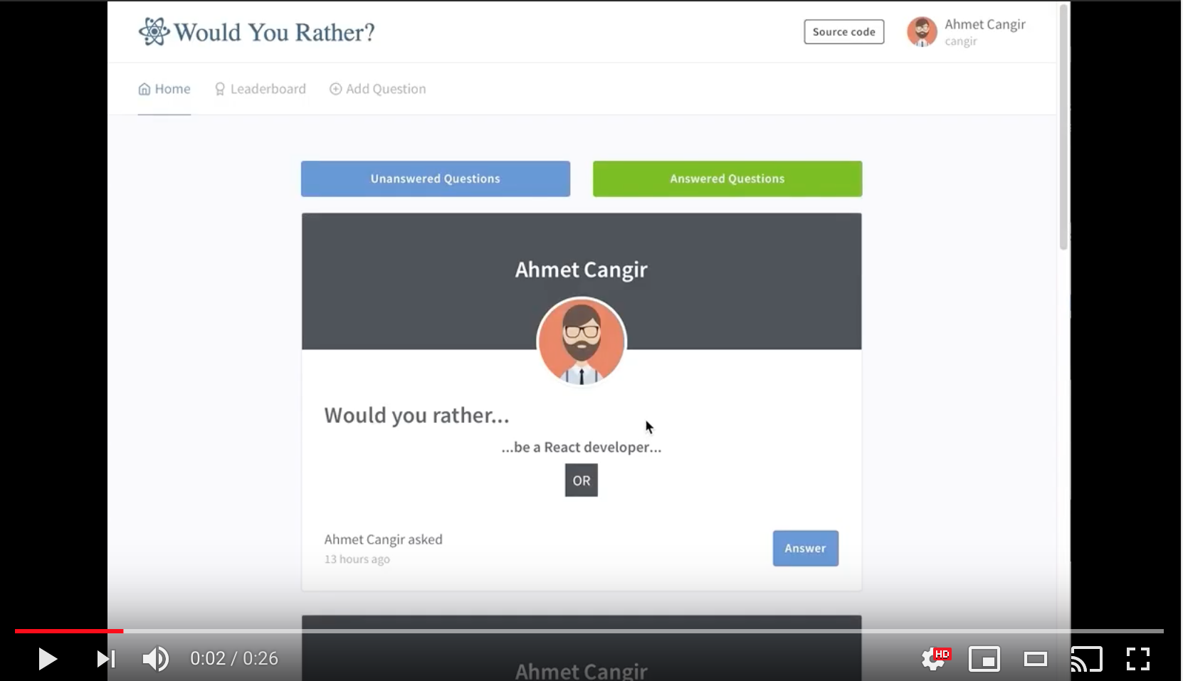 Udacity ReactND Would You Rather Screenshot