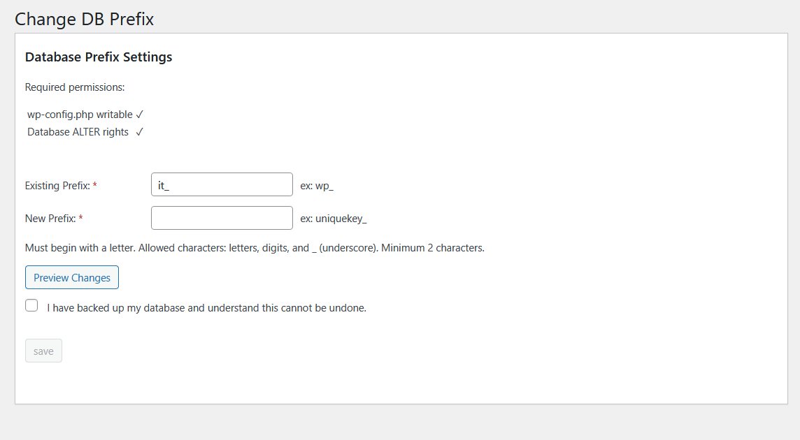 Settings panel