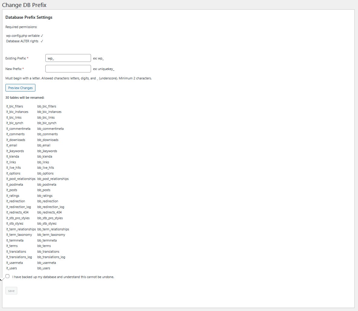 Settings panel