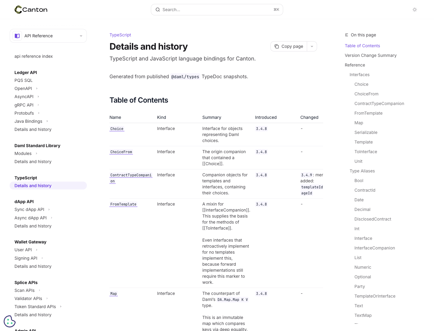 TypeScript generated details and history page
