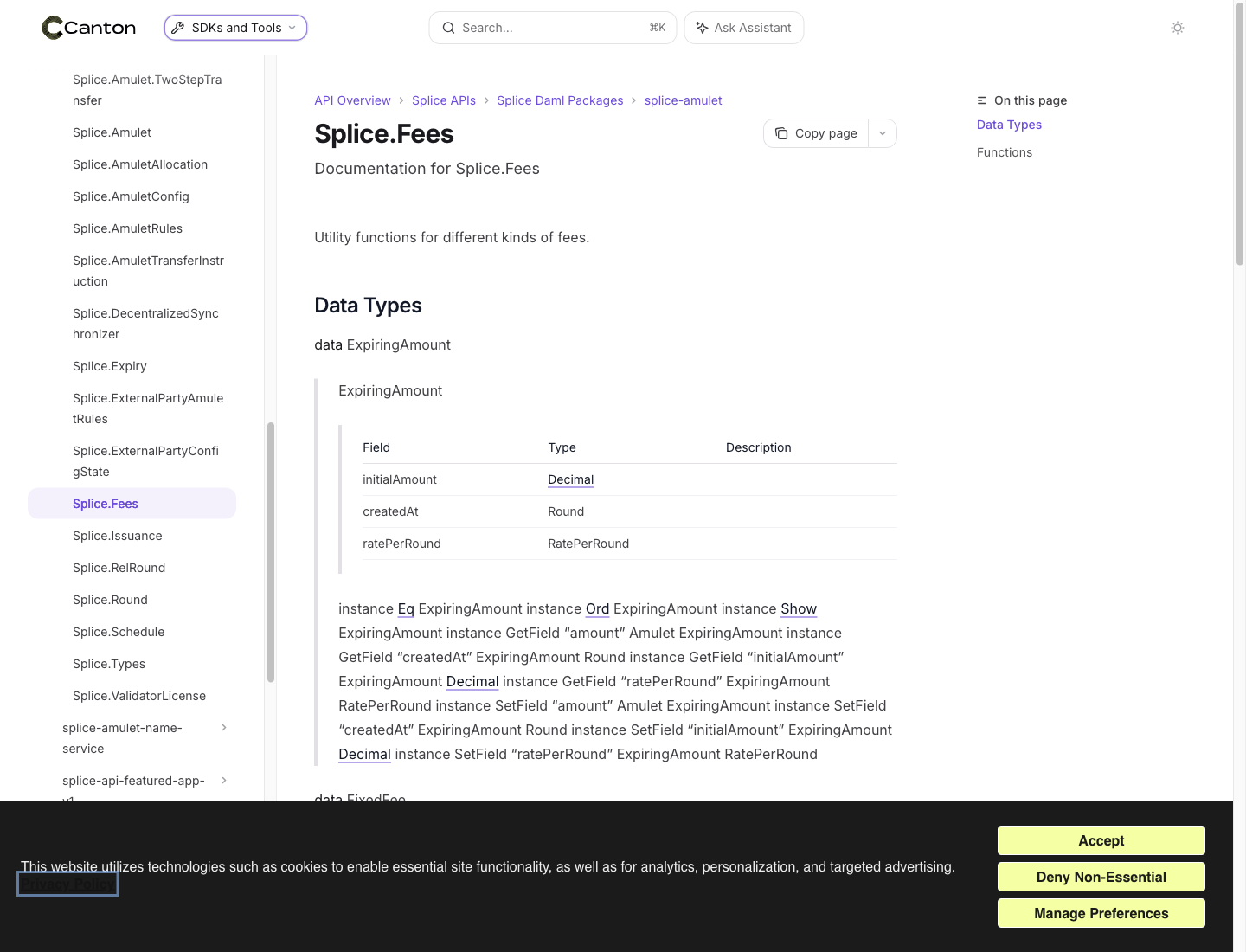 Screenshot of /sdks-tools/api-reference/splice-daml/splice-amulet/splice-fees