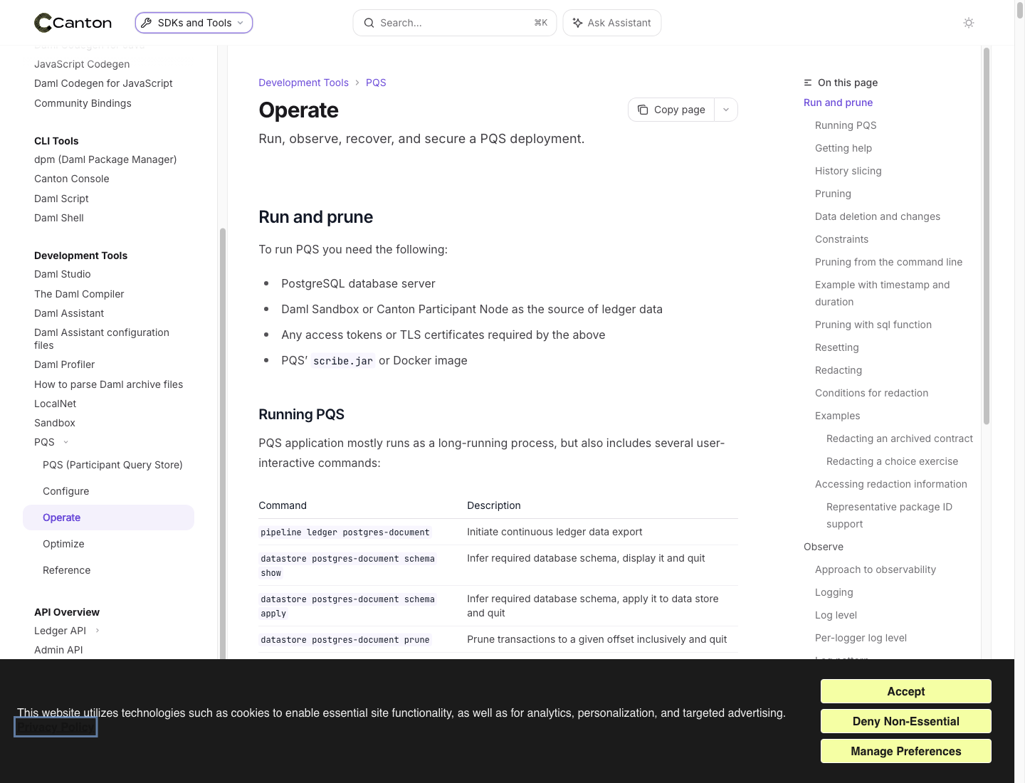Screenshot of /sdks-tools/development-tools/pqs/operate