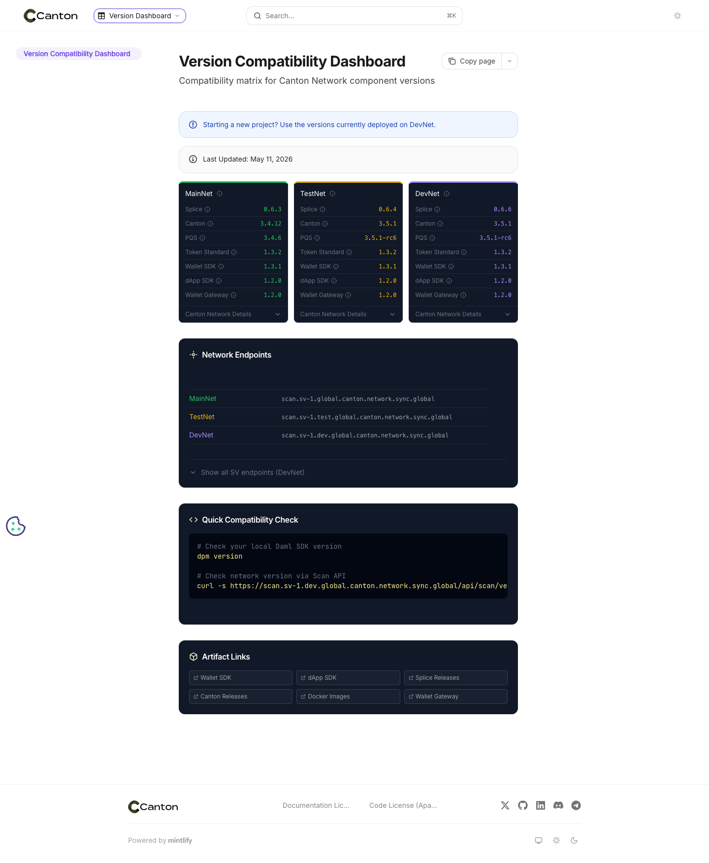Version Compatibility Dashboard after regeneration