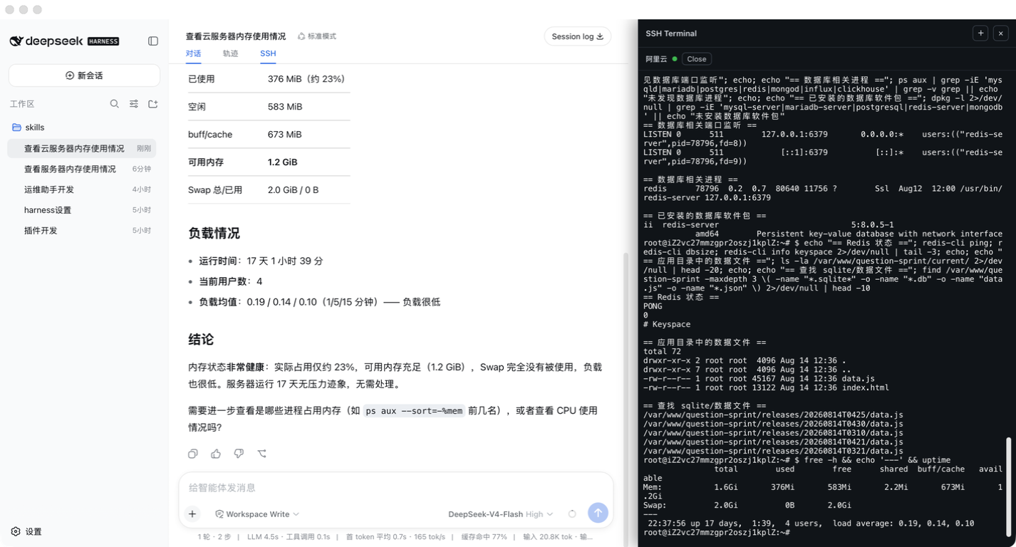 主对话分析 SSH 服务器内存