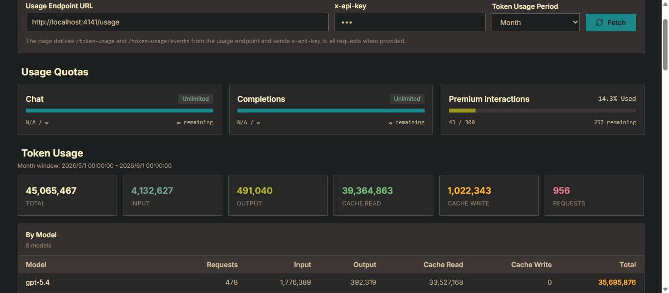 Copilot API usage viewer