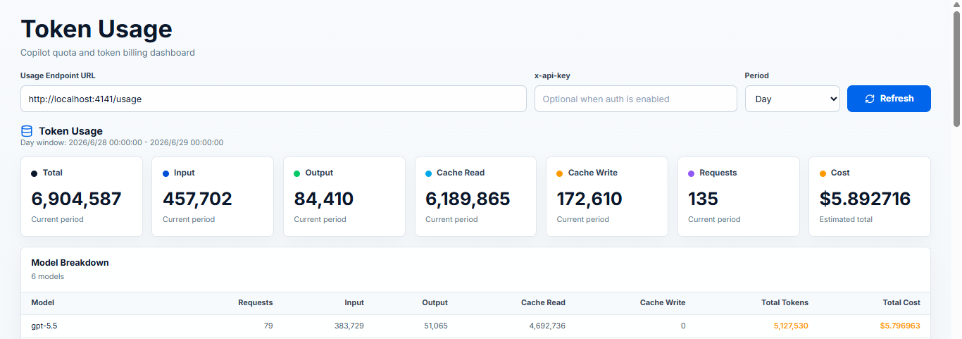 Copilot API usage viewer