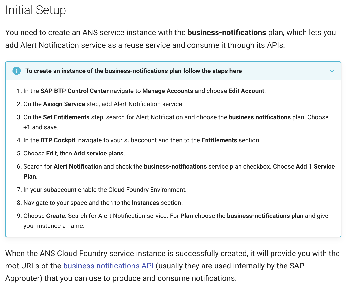 ANS Service Instance Initial Setup