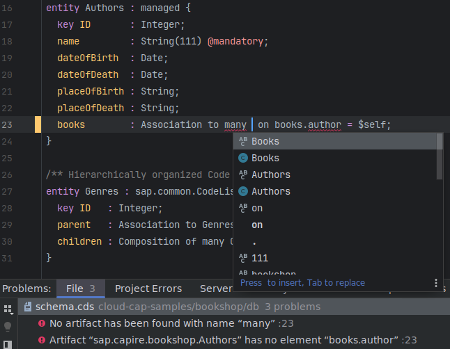 screenshot showing an example of Code completion in IntelliJ