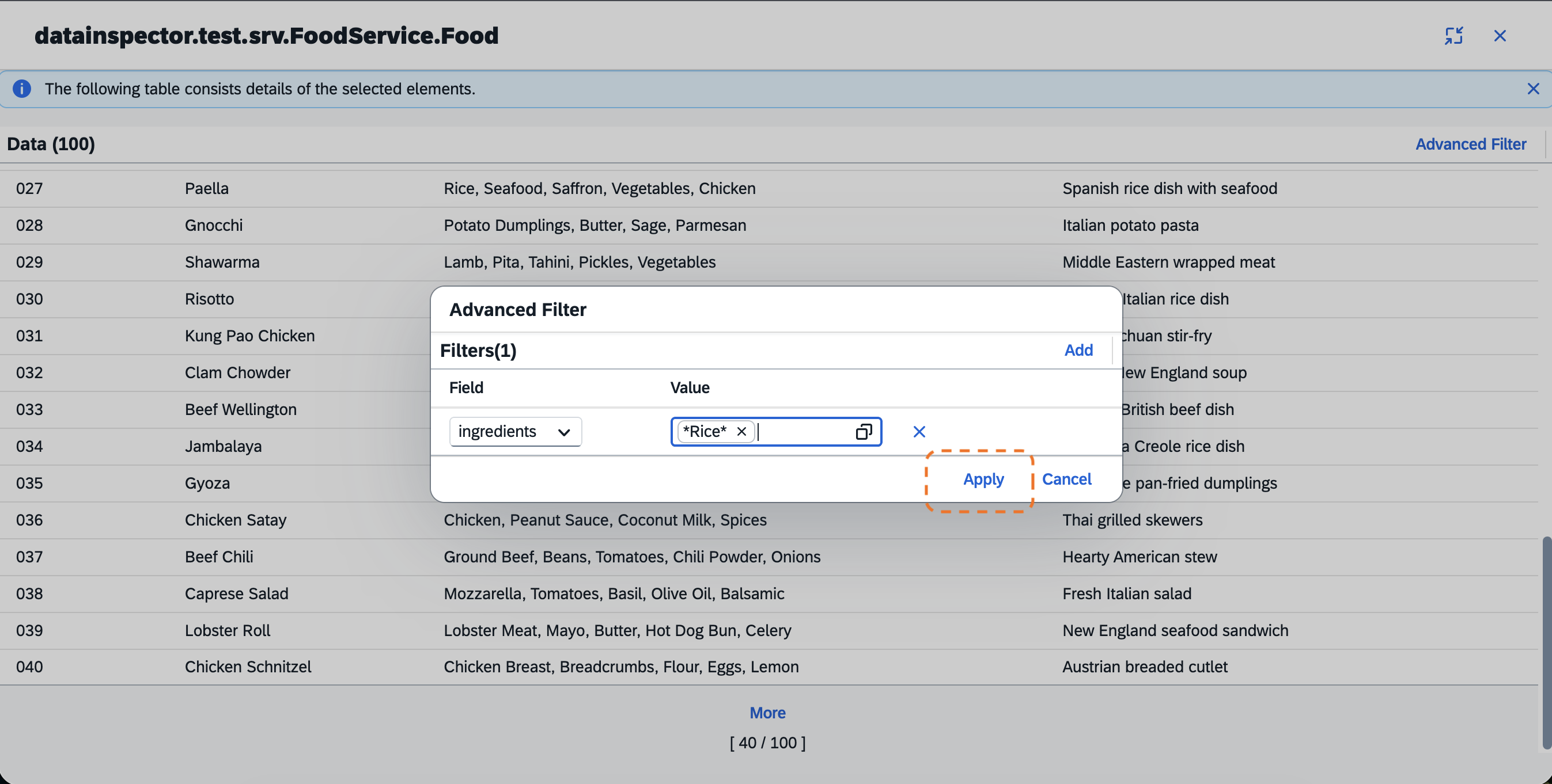advanced filter dialog