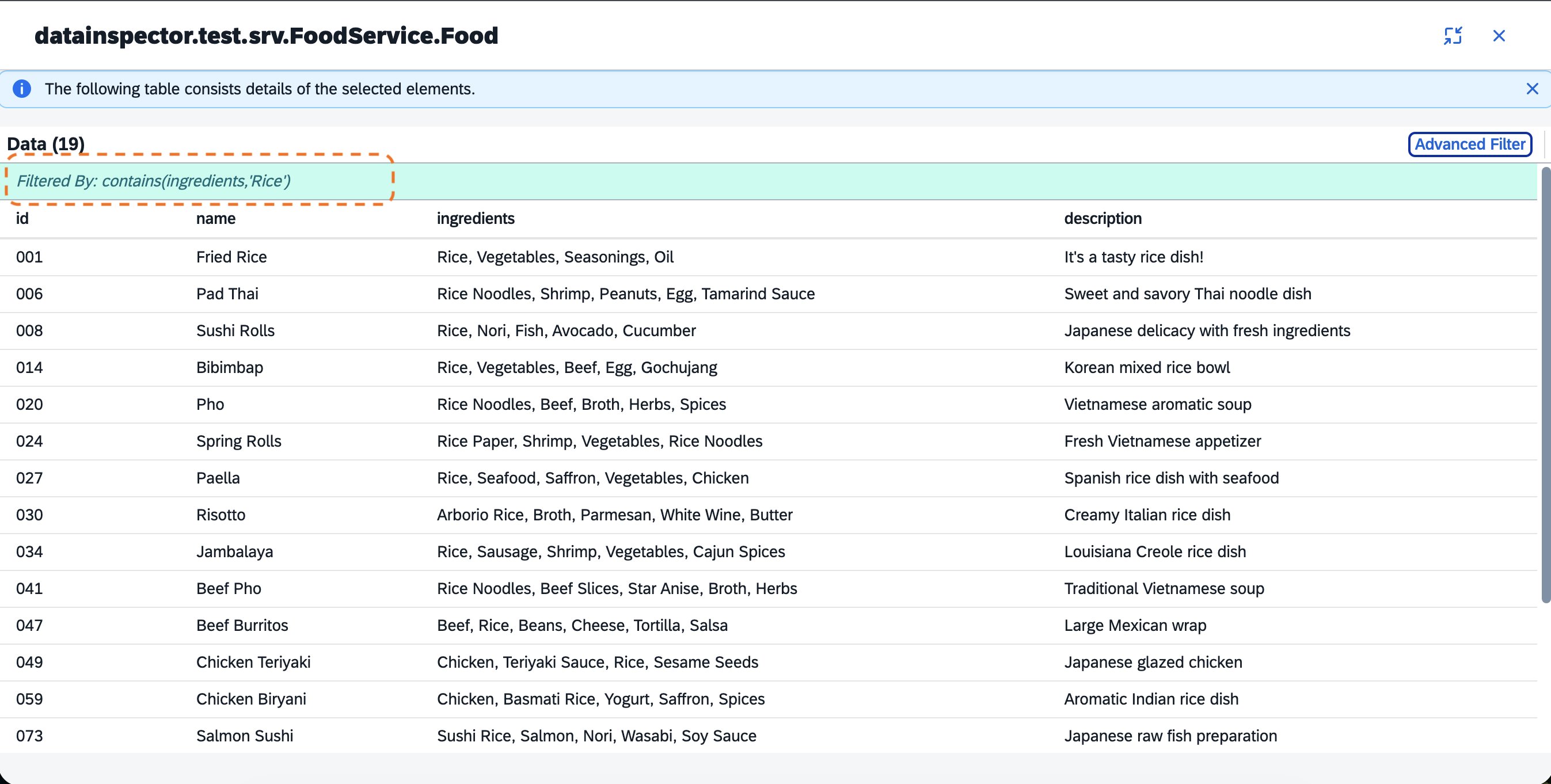 viewing filtered data