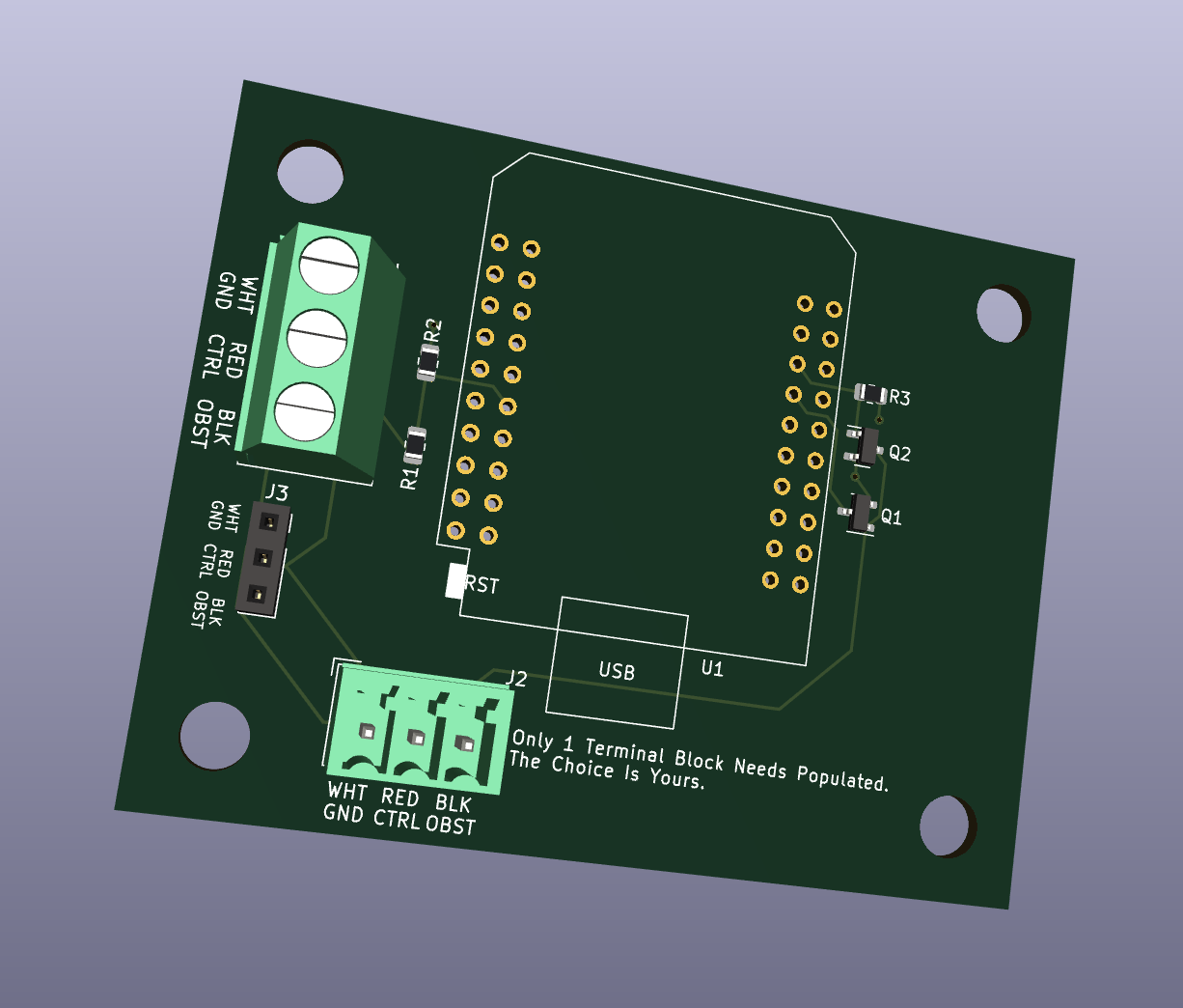 3D render of printed PCB