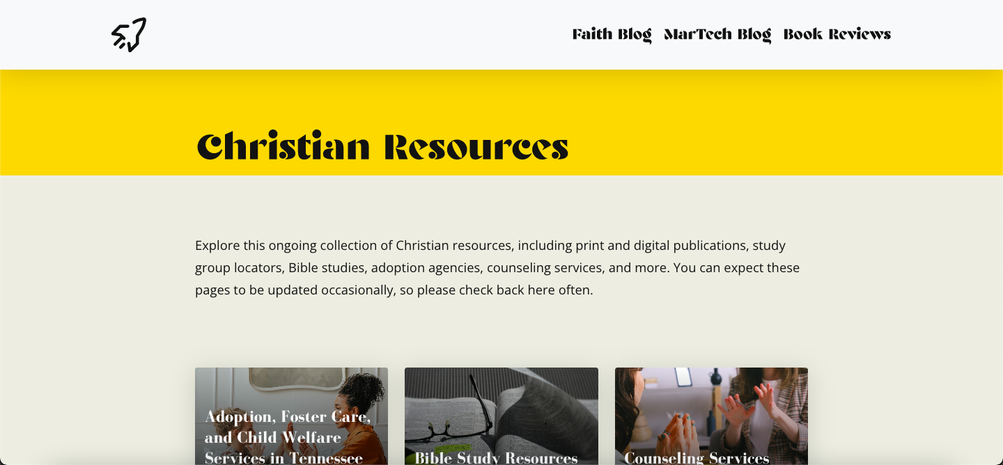 Screenshot of brandoncaples.com Christian Resources page