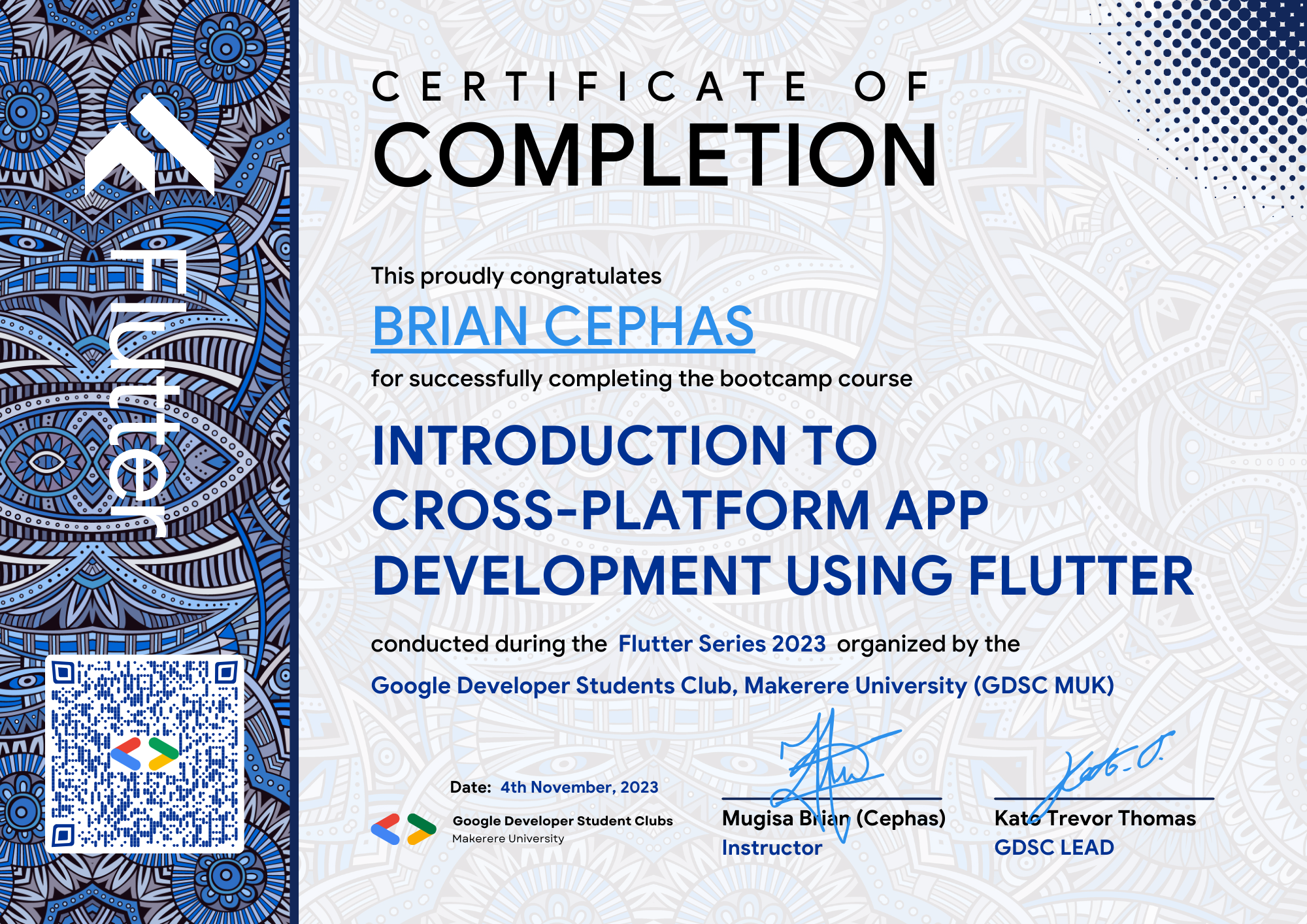 Sample Flutter Certificate