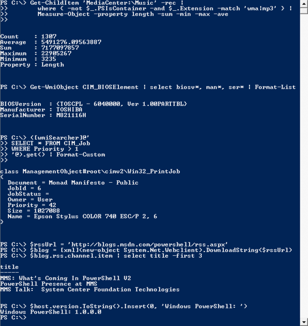 screenshot of Windows Powershell as it works in Windows Vista