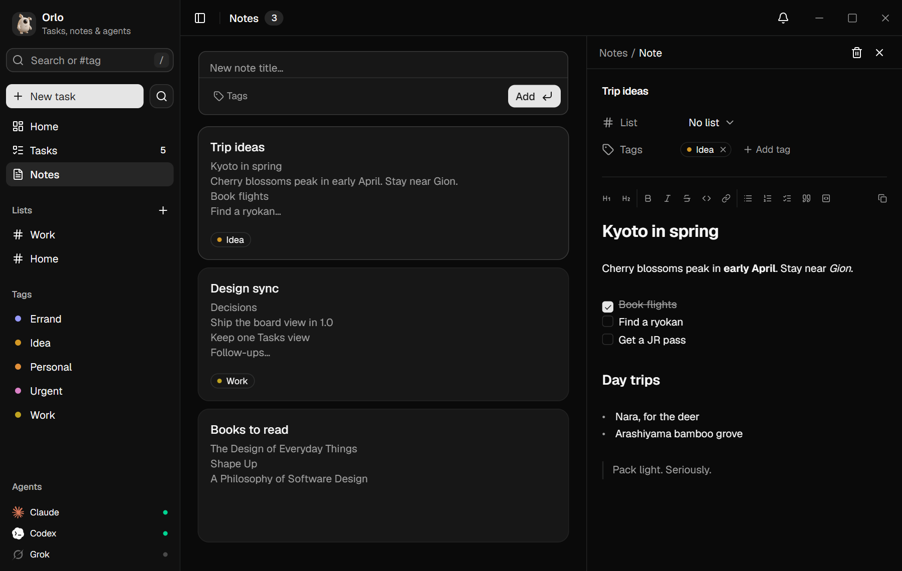 Markdown note editor